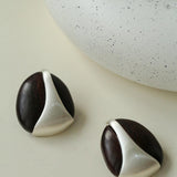 Sandalwood and Metal Brushed Stud Earrings - Gembea Jewelry