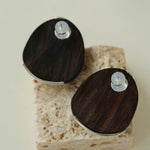 Sandalwood and Metal Brushed Stud Earrings - Gembea Jewelry
