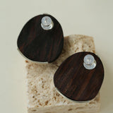 Sandalwood and Metal Brushed Stud Earrings - Gembea Jewelry