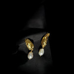 Sanded Texture Metal Irregular Pearl Drop Earrings GEMBEA JEWELRY