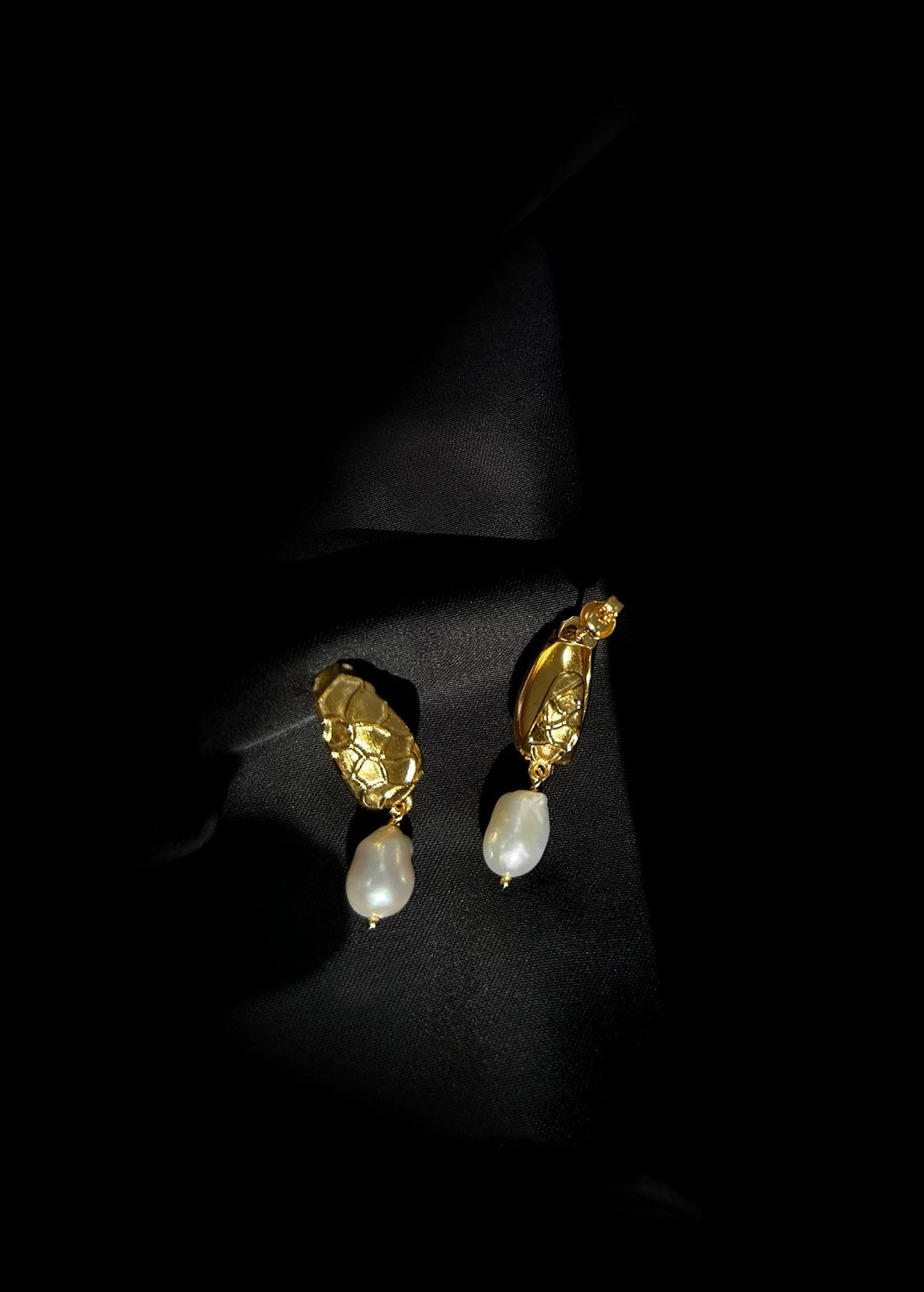 Sanded Texture Metal Irregular Pearl Drop Earrings GEMBEA JEWELRY