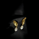 Sanded Texture Metal Irregular Pearl Drop Earrings GEMBEA JEWELRY