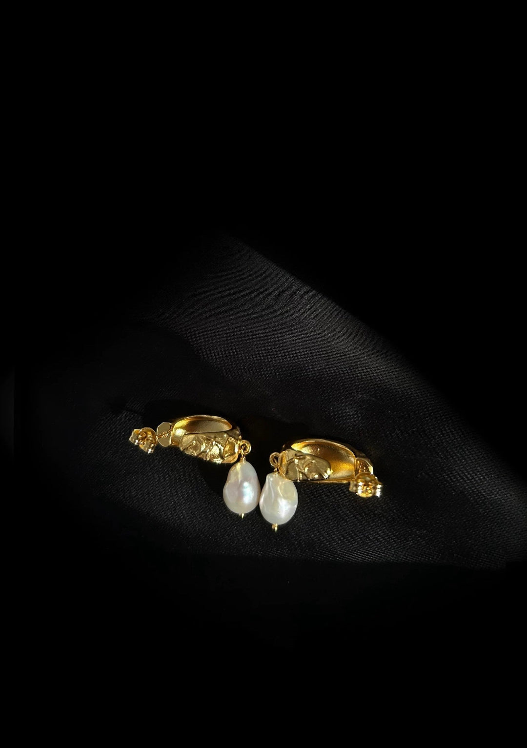 Sanded Texture Metal Irregular Pearl Drop Earrings GEMBEA JEWELRY