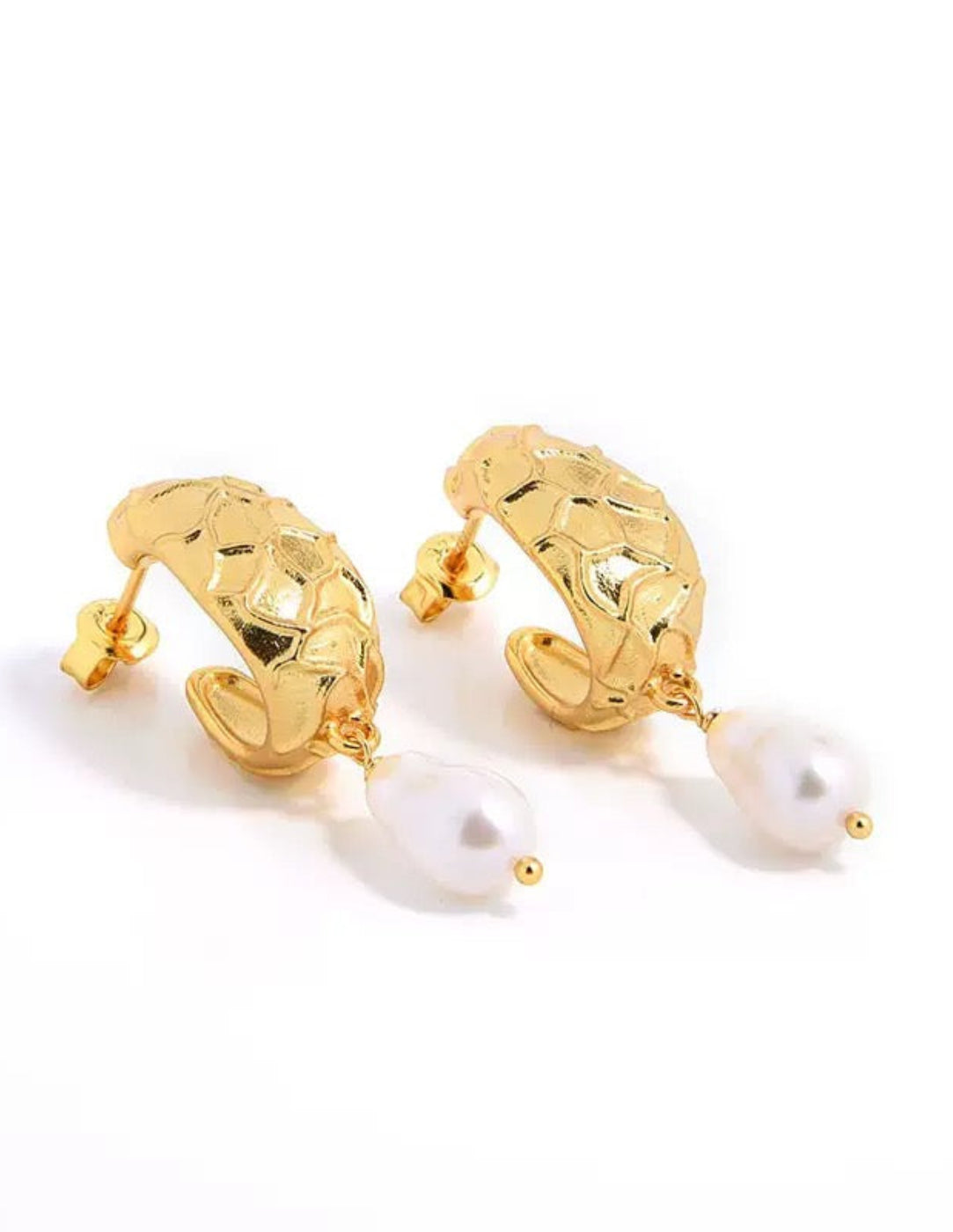 Sanded Texture Metal Irregular Pearl Drop Earrings GEMBEA JEWELRY