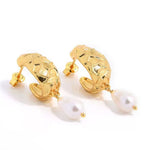 Sanded Texture Metal Irregular Pearl Drop Earrings GEMBEA JEWELRY