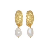 Sanded Texture Metal Irregular Pearl Drop Earrings GEMBEA JEWELRY