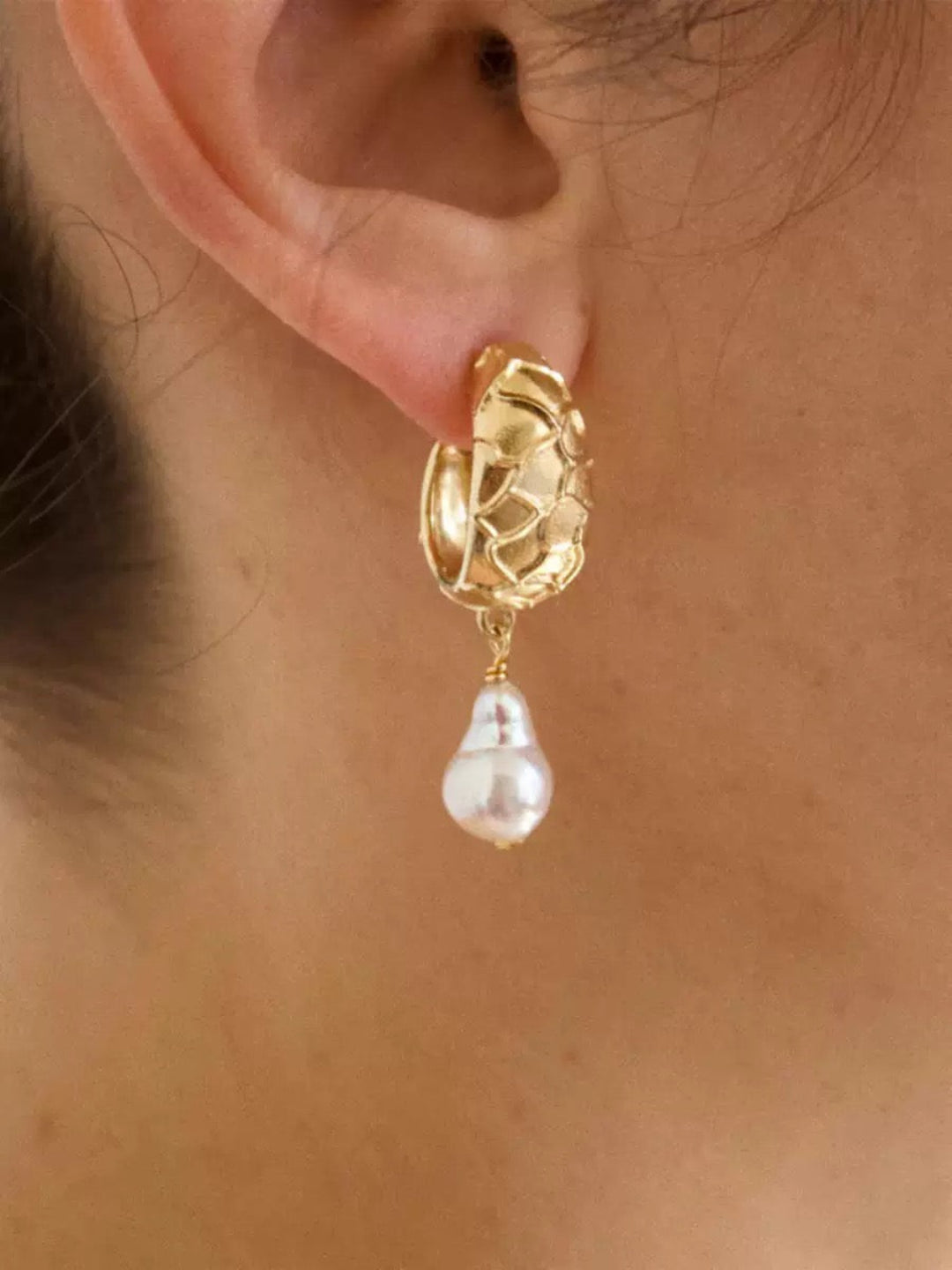 Sanded Texture Metal Irregular Pearl Drop Earrings GEMBEA JEWELRY