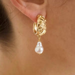Sanded Texture Metal Irregular Pearl Drop Earrings GEMBEA JEWELRY