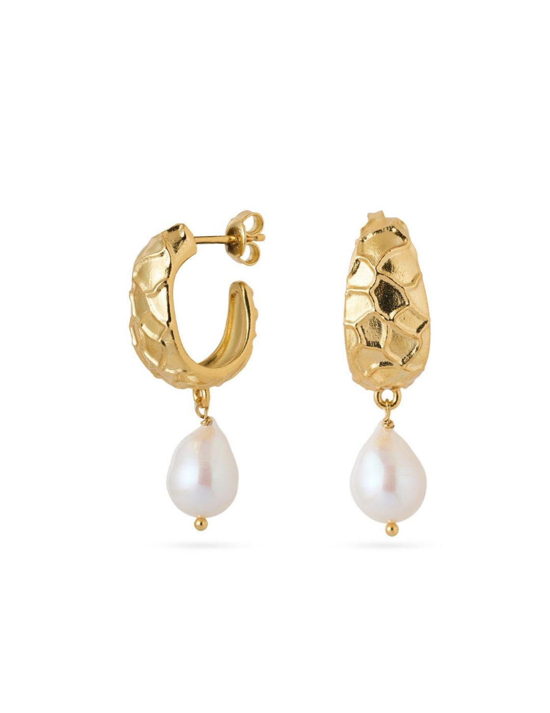 Sanded Texture Metal Irregular Pearl Drop Earrings gembea jewelry