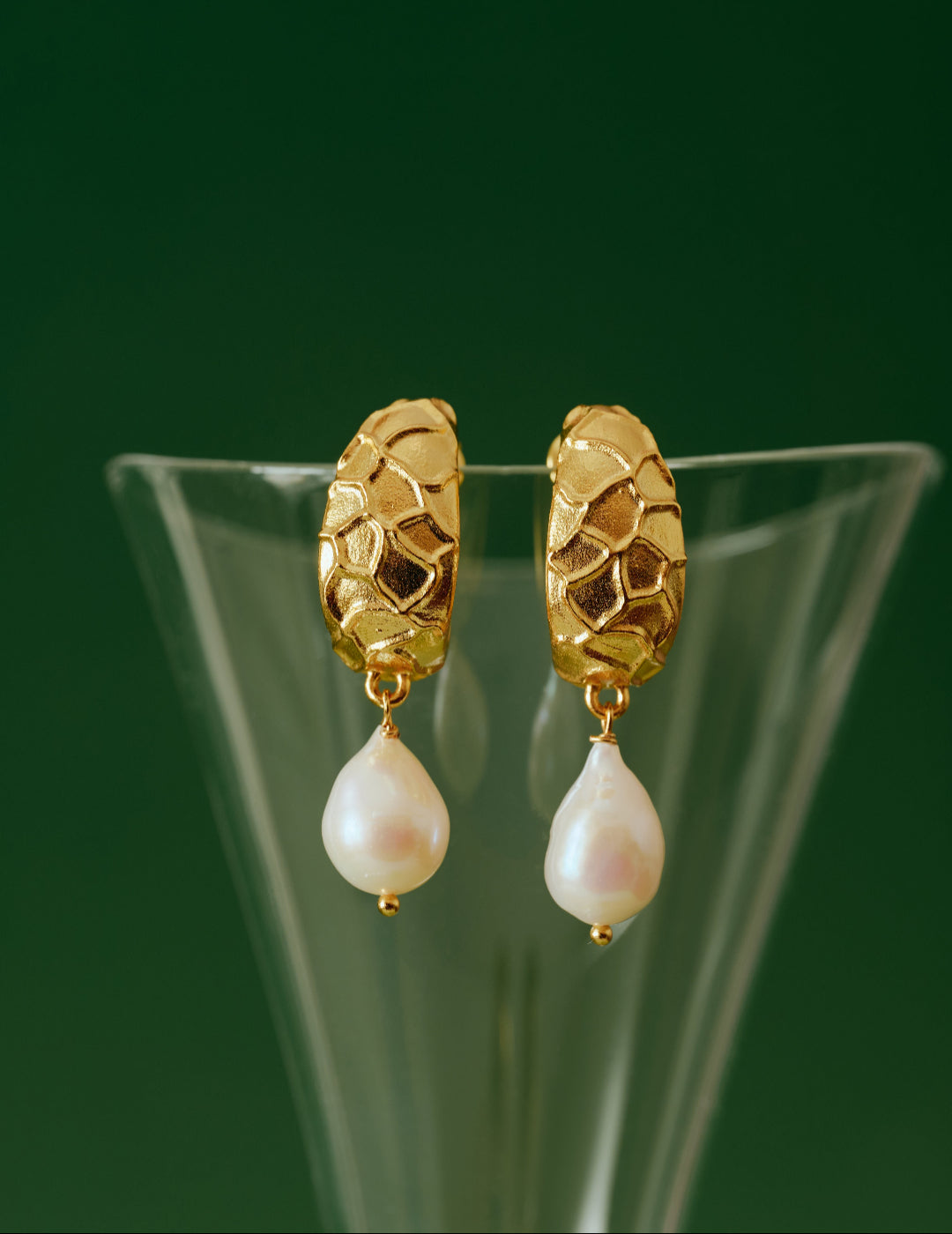 Sanded Texture Metal Irregular Pearl Drop Earrings gembea jewelry