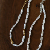 Sculpted Strand Baroque Pearl Necklace-Silver gembea jewelry