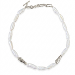 Sculpted Strand Baroque Pearl Necklace-Silver gembea jewelry