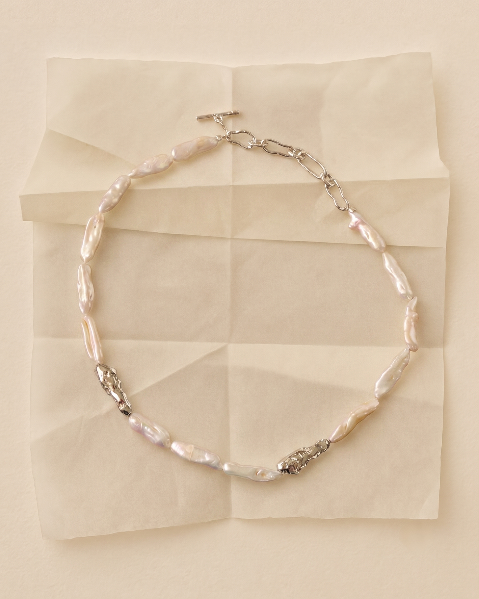 Sculpted Strand Baroque Pearl Necklace-Silver gembea jewelry