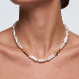 Sculpted Strand Baroque Pearl Necklace-Gold gembea jewelry