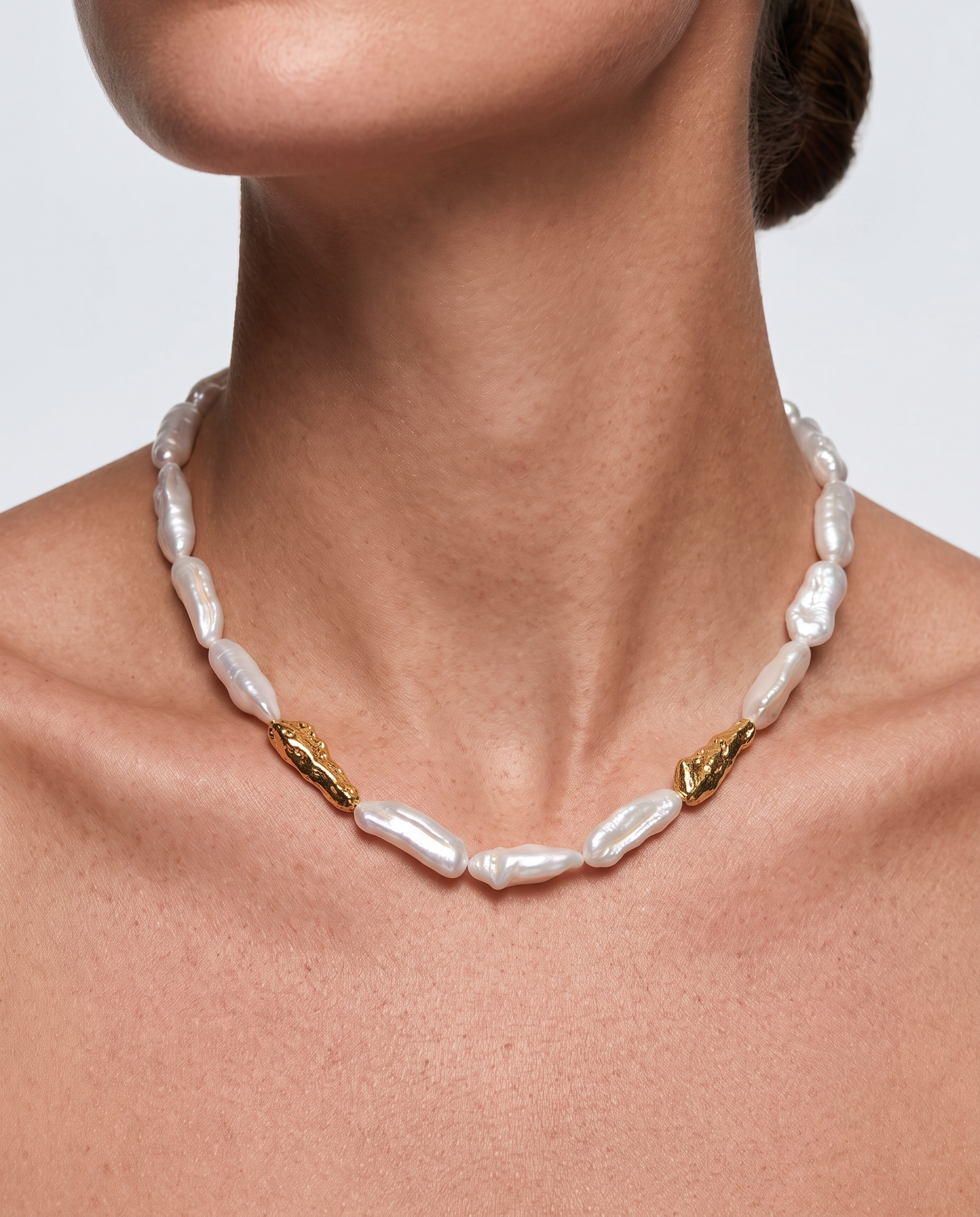Sculpted Strand Baroque Pearl Necklace-Gold gembea jewelry