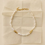 Sculpted Strand Baroque Pearl Necklace-Gold gembea jewelry