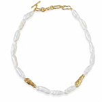 Sculpted Strand Baroque Pearl Necklace-Gold gembea jewelry