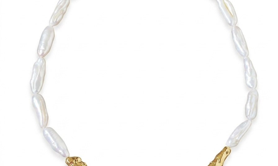 Sculpted Strand Baroque Pearl Necklace-Gold gembea jewelry