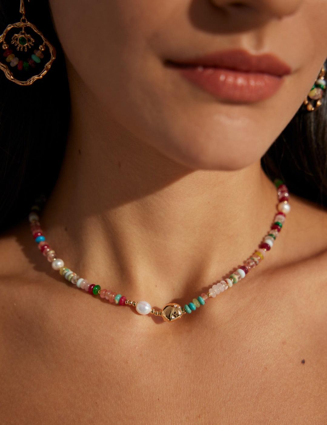 Sea's Embrace Series Colored Stone Beaded Necklace - Gembea Jewelry