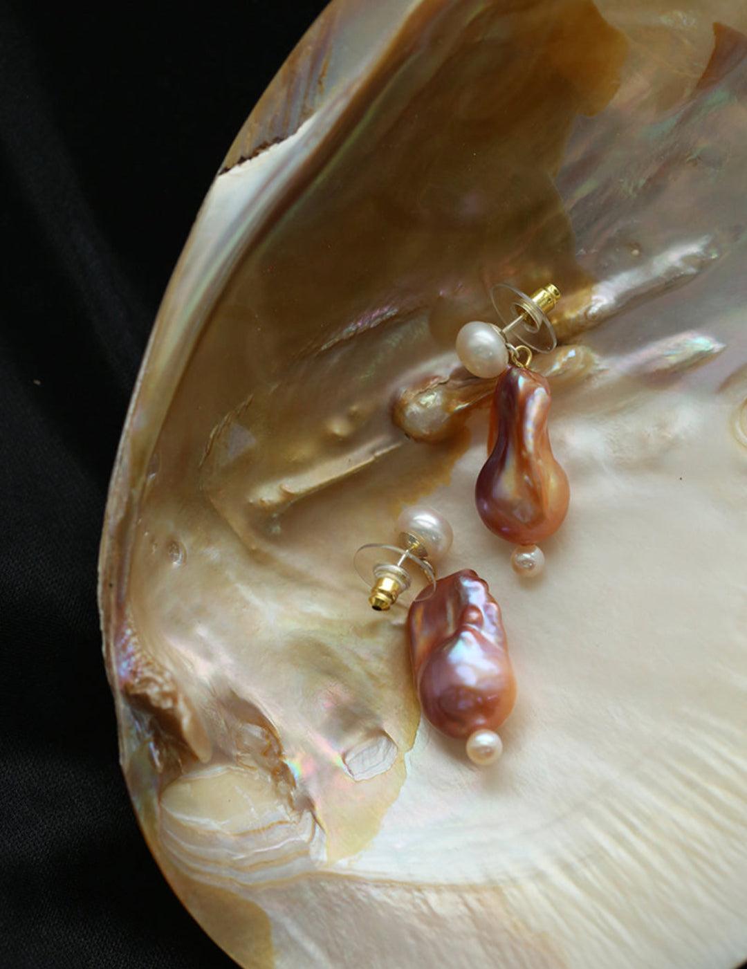 Sea's Embrace Series Colorful Baroque Pearl Earrings - Gembea Jewelry