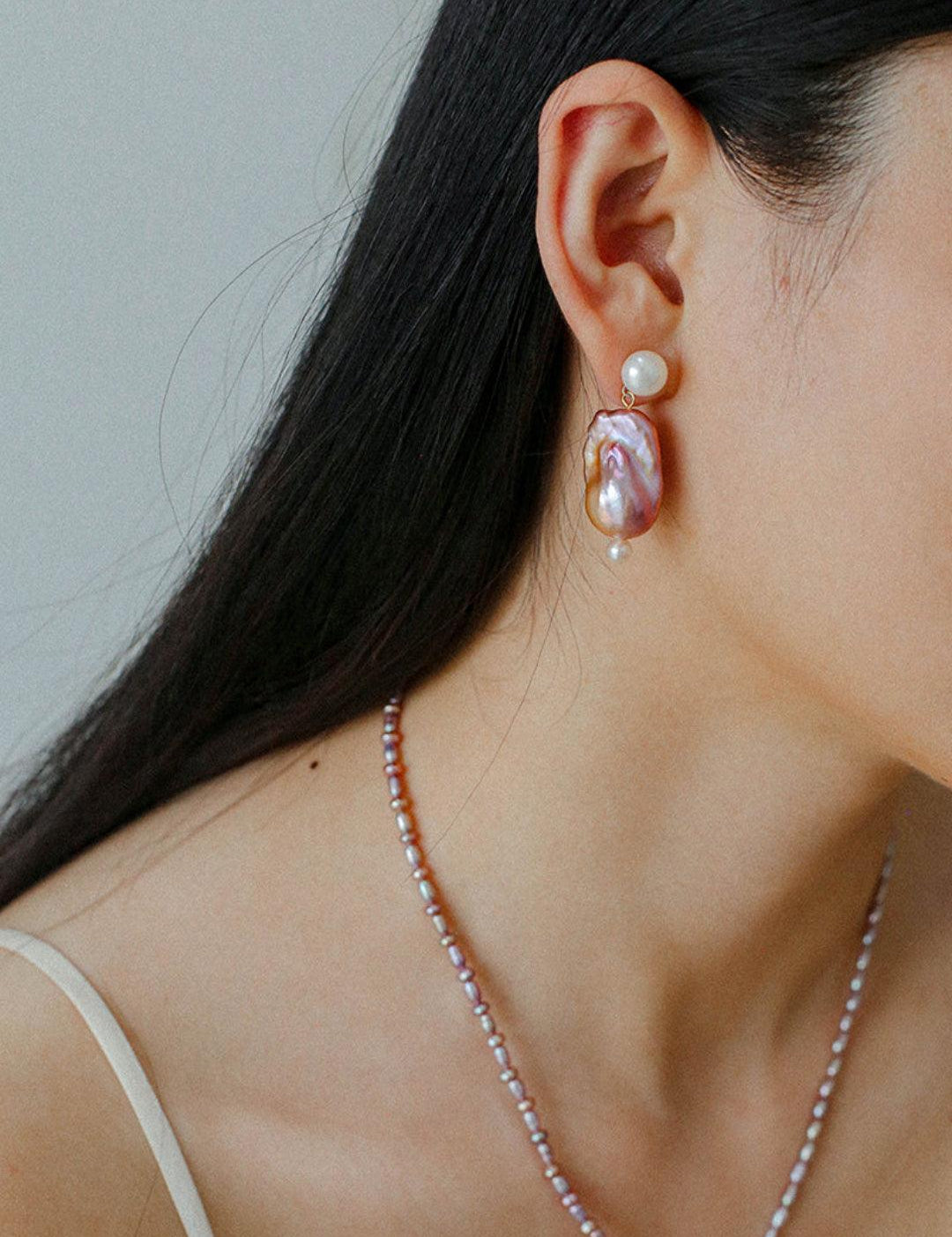 Sea's Embrace Series Colorful Baroque Pearl Earrings - Gembea Jewelry
