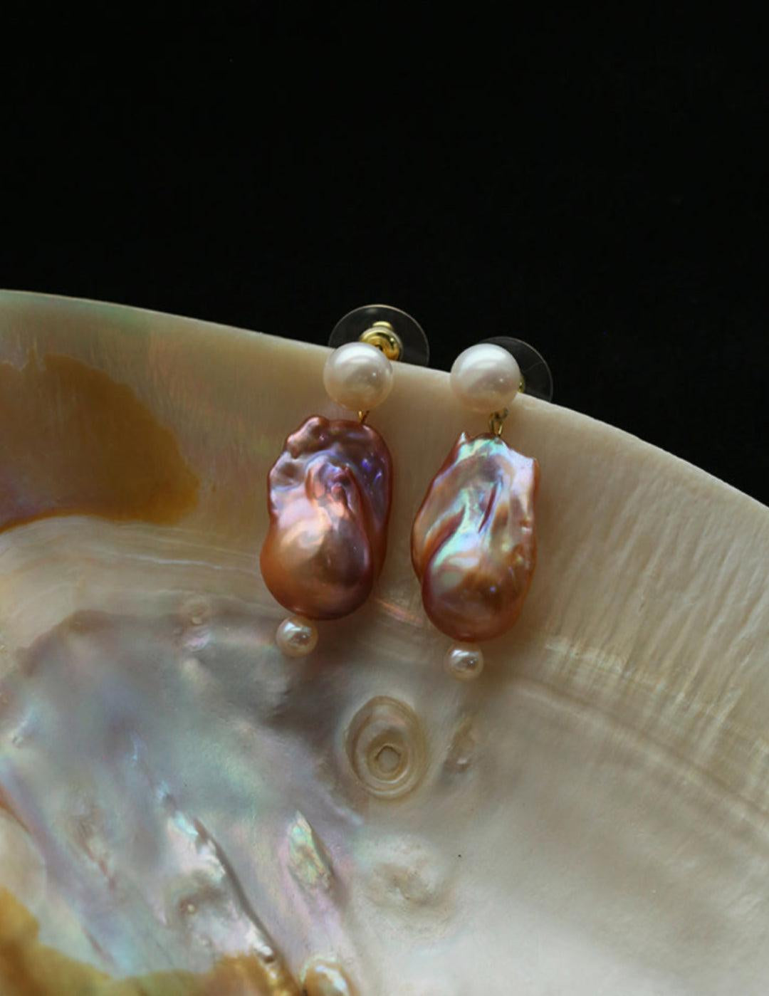Sea's Embrace Series Colorful Baroque Pearl Earrings - Gembea Jewelry