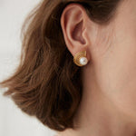 Semi-round Fan-shaped Pearl Stud Earrings - Gembea Jewelry