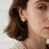 Semi-round Fan-shaped Pearl Stud Earrings - Gembea Jewelry