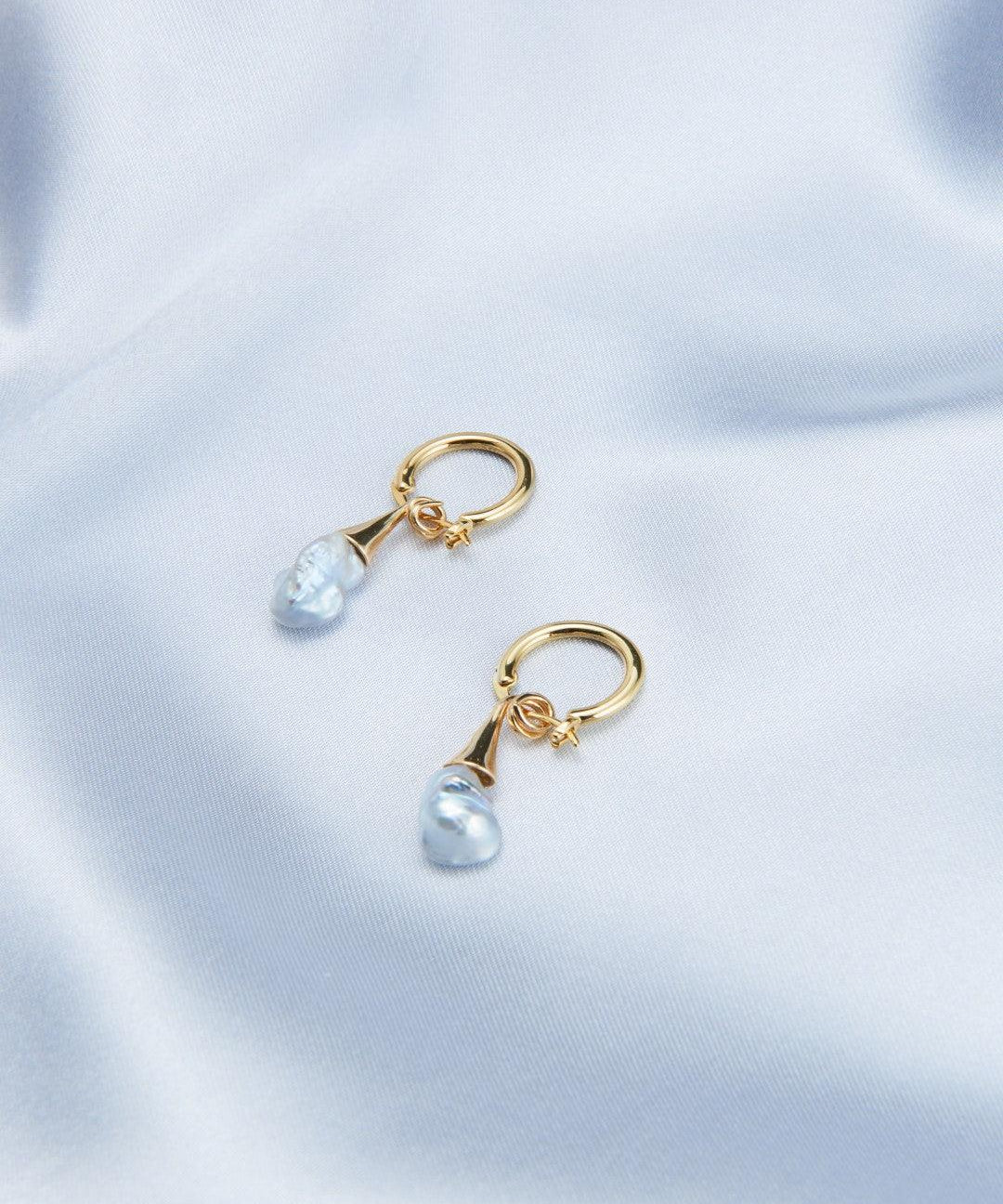 Shaped Baroque Drop Hoop Earrings - Gembea Jewelry