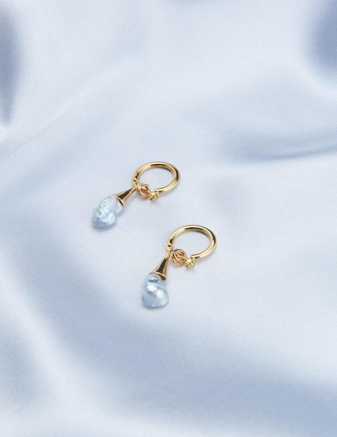 Shaped Baroque Drop Hoop Earrings - Gembea Jewelry