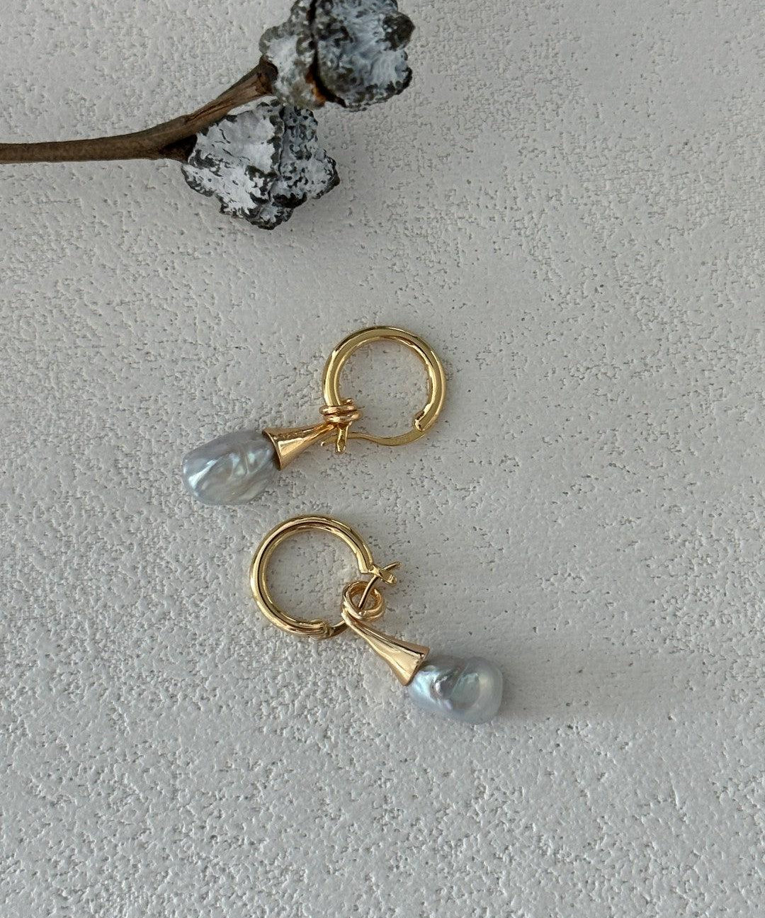 Shaped Baroque Drop Hoop Earrings - Gembea Jewelry