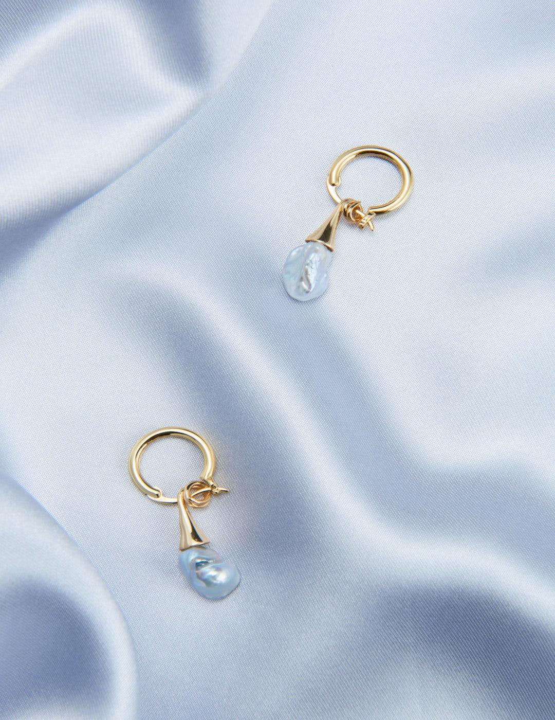 Shaped Baroque Drop Hoop Earrings - Gembea Jewelry