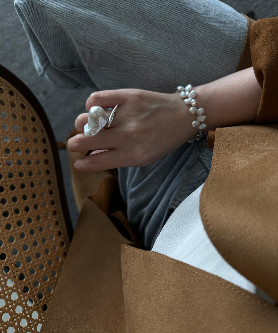 Sharp Knife Shape Large Baroque Open Pearl Ring - Gembea Jewelry