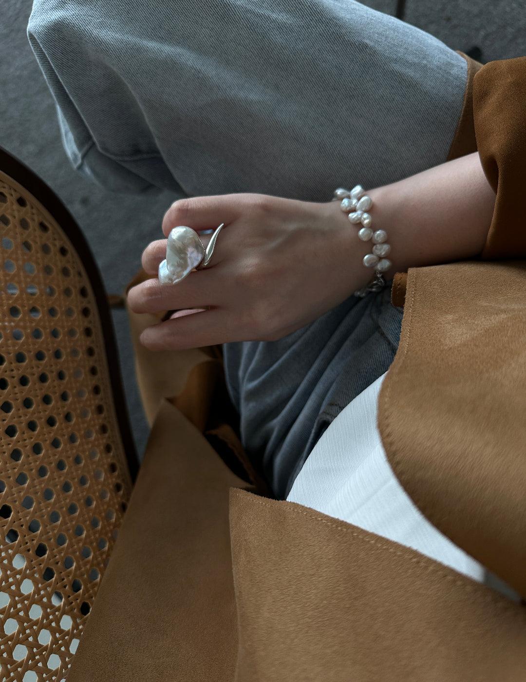 Sharp Knife Shape Large Baroque Open Pearl Ring - Gembea Jewelry