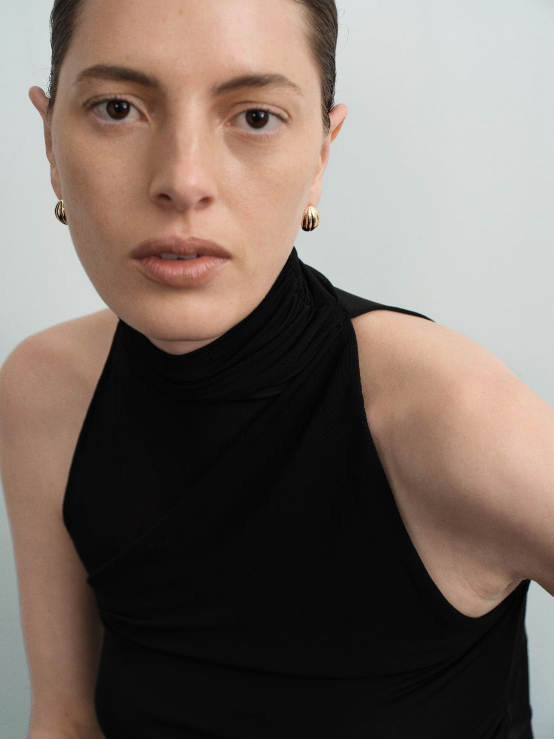 Shell Ellipse Vintage Gold Stud Earrings gembea jewelry