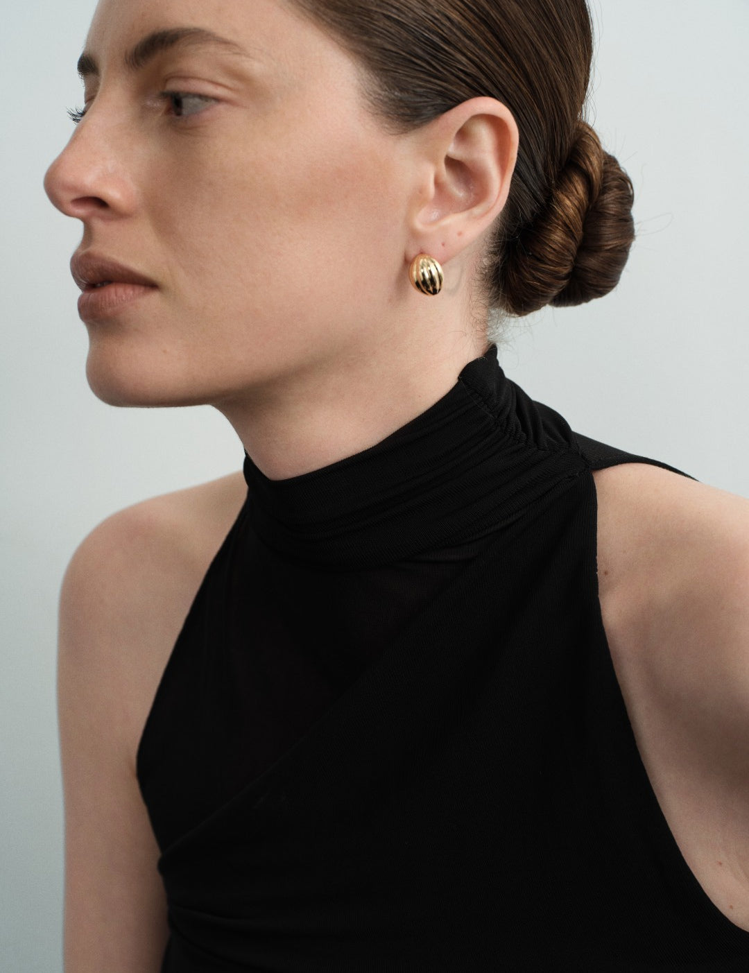 Shell Ellipse Vintage Gold Stud Earrings gembea jewelry