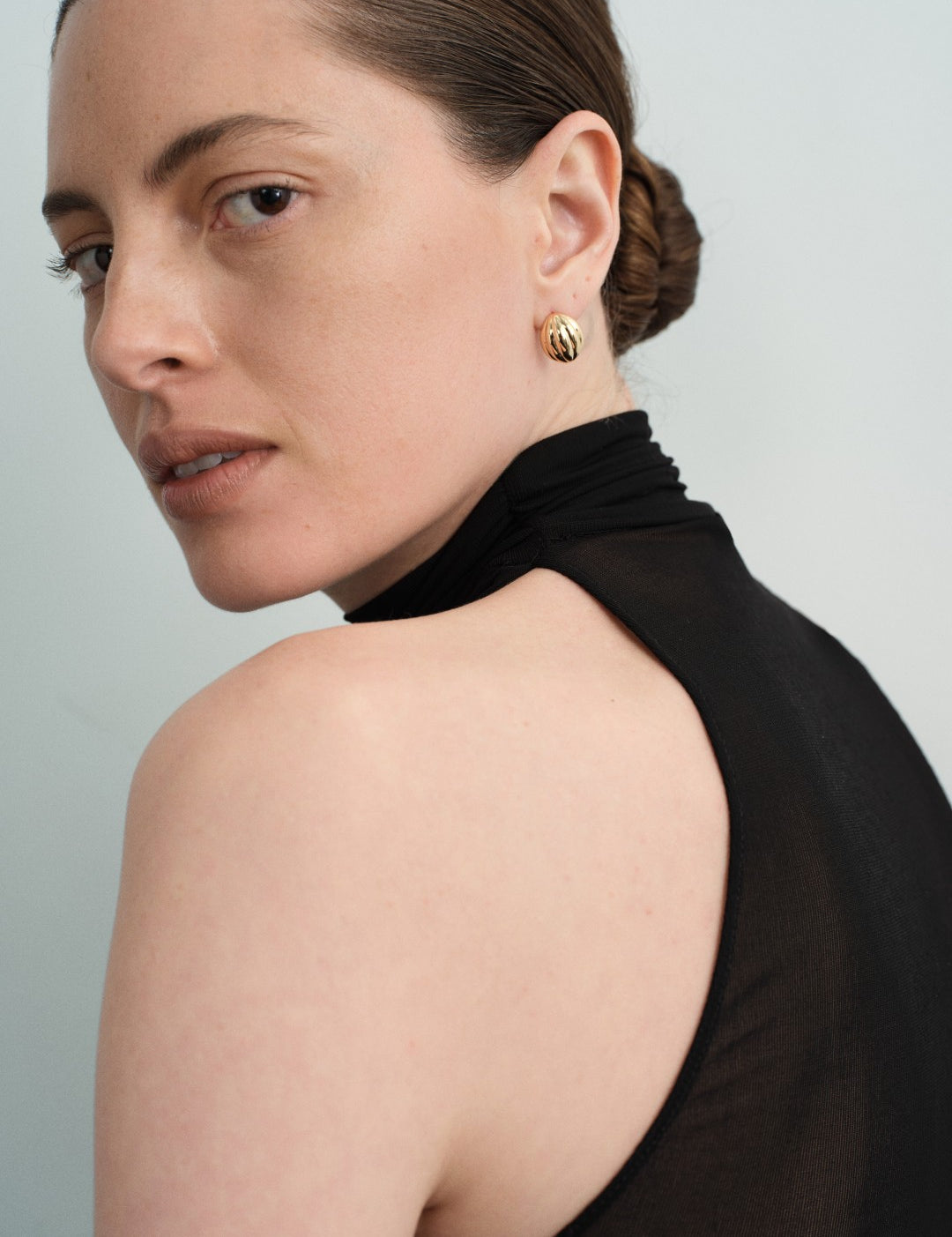 Shell Ellipse Vintage Gold Stud Earrings gembea jewelry