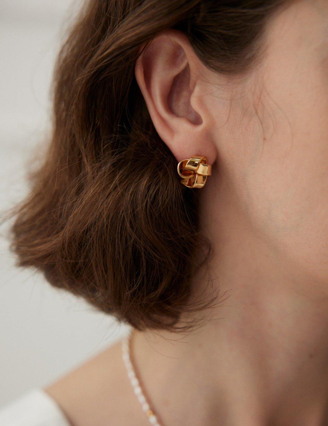 Shiny Knotted Sterling Silver Metal Earrings - Gembea Jewelry