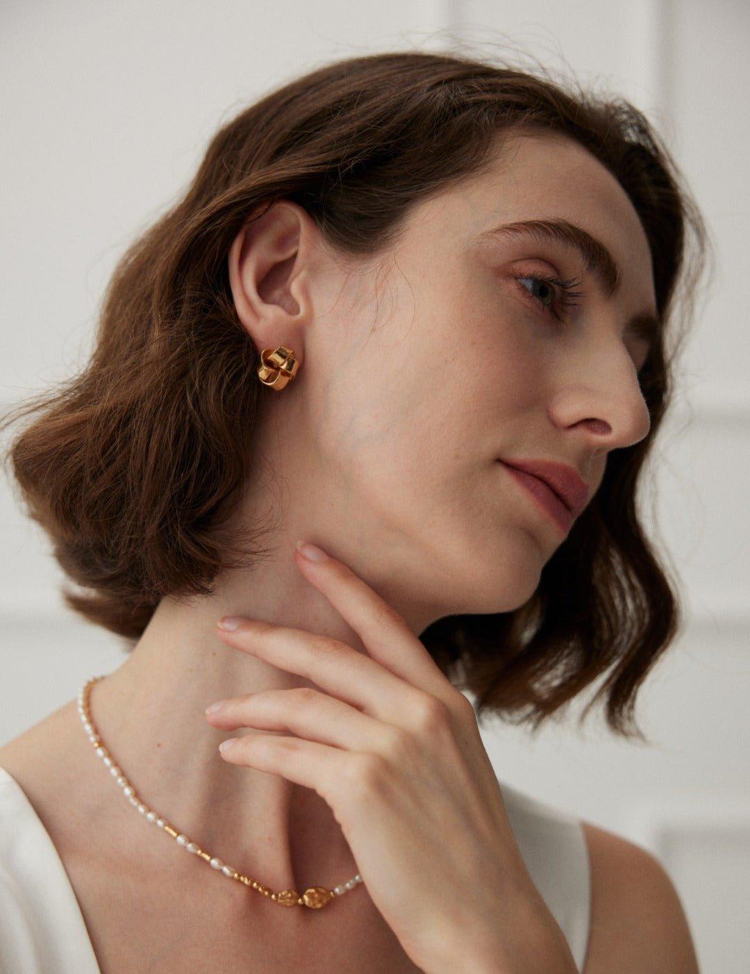 Shiny Knotted Sterling Silver Metal Earrings - Gembea Jewelry