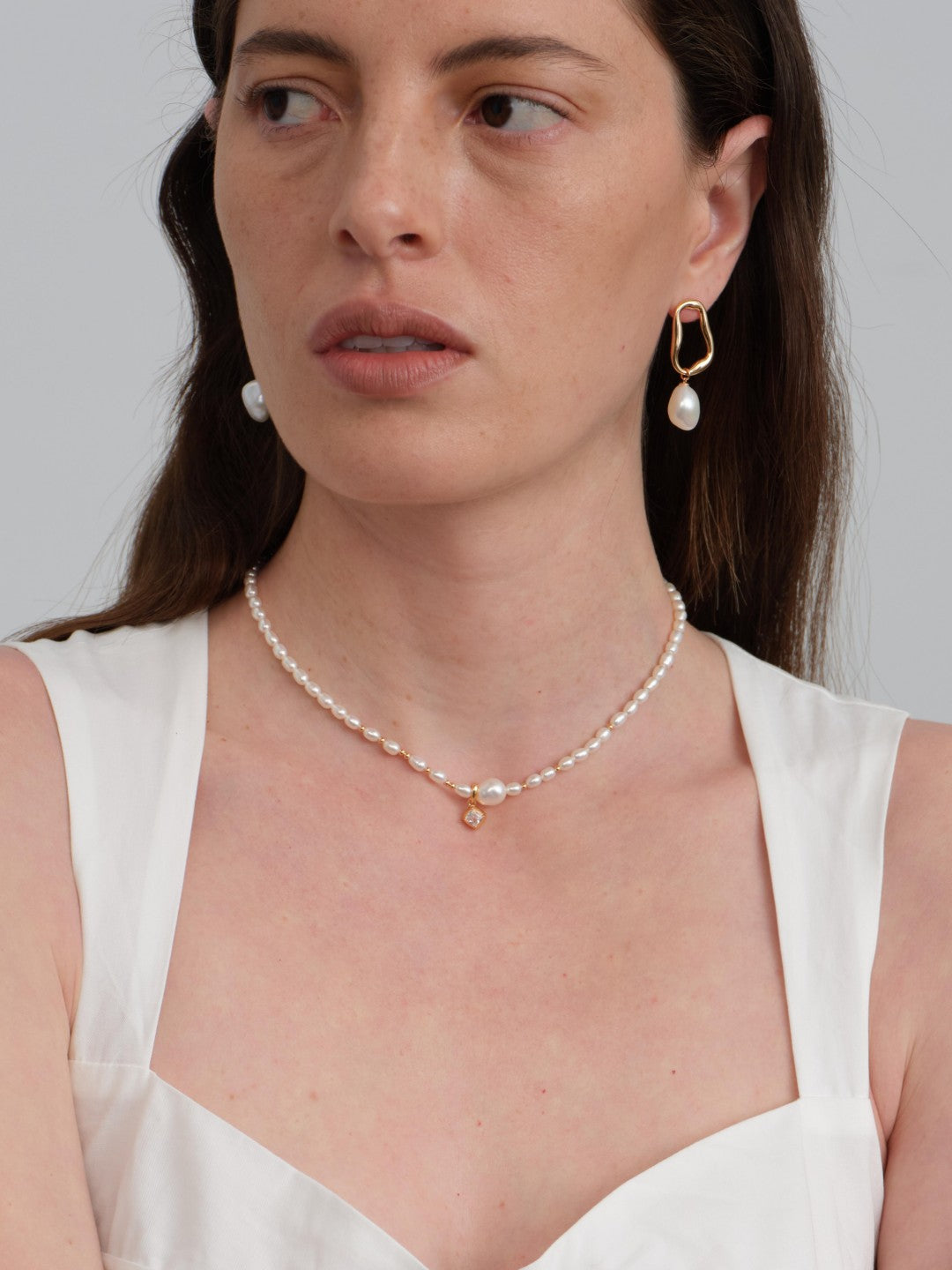 Silent Glow Cubic Zircon Pendant Pearl Necklace gembea jewelry