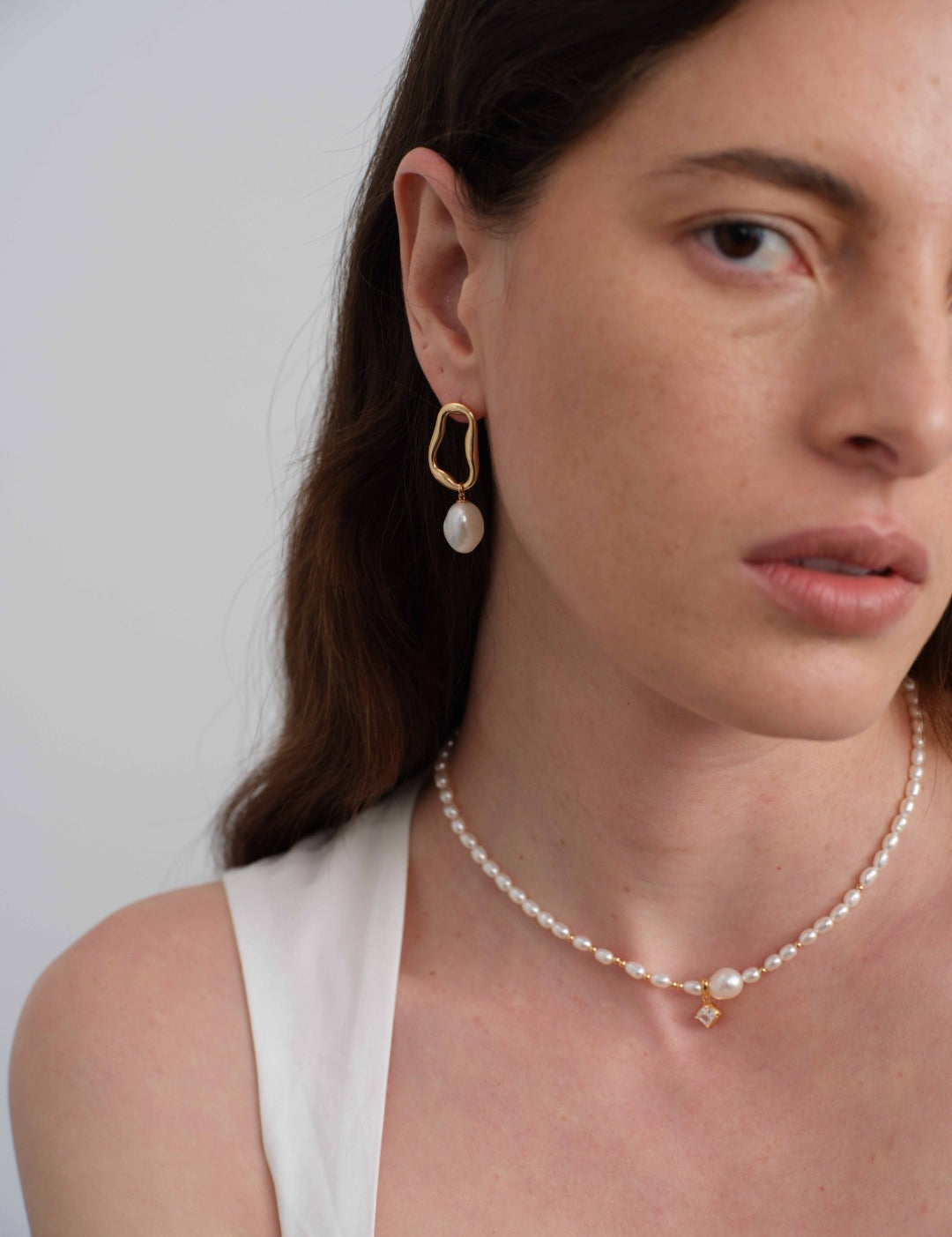 Silent Glow Shaped Baroque Pearl Drop Earrings gembea jewelry