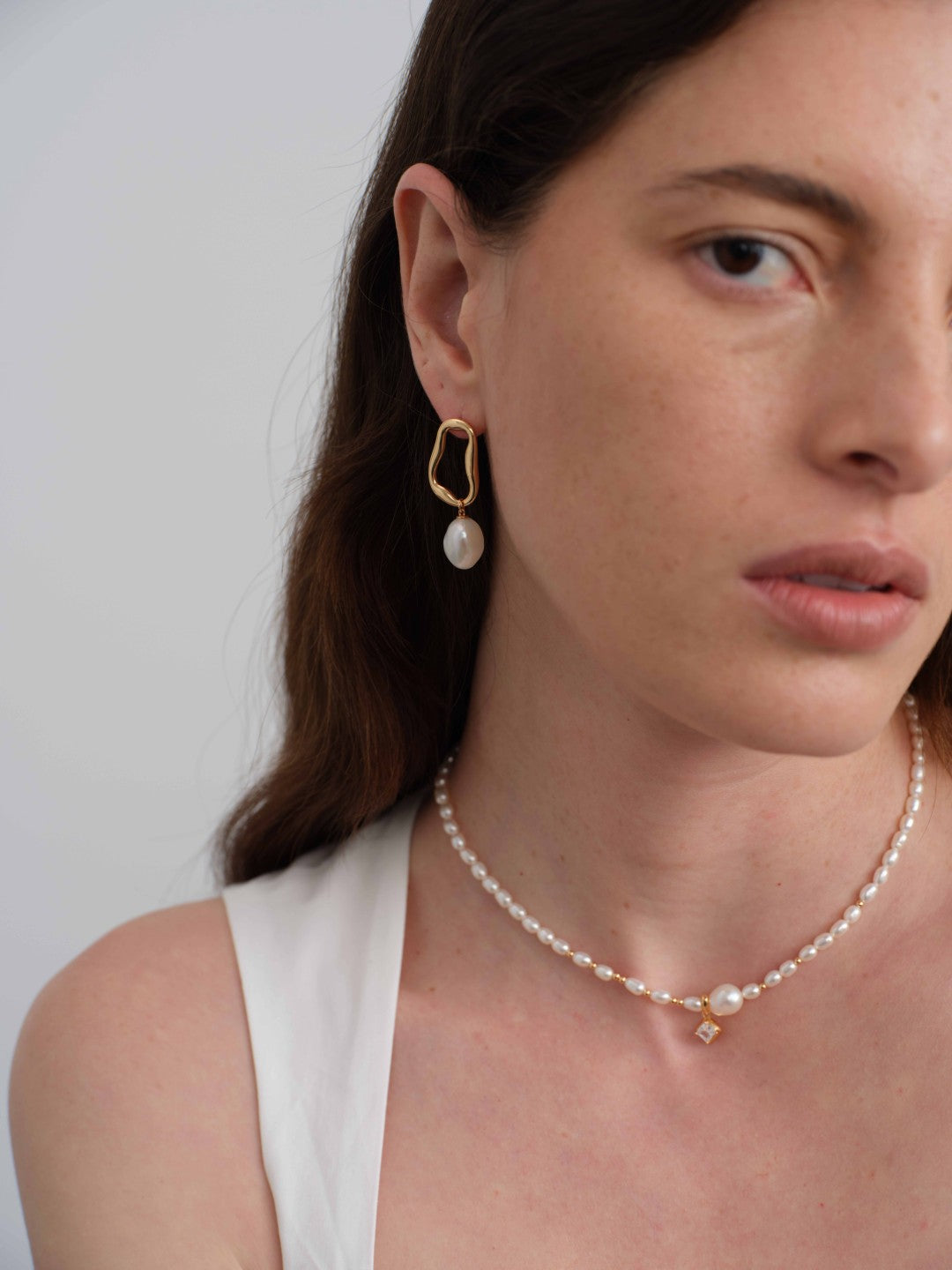 Silent Glow Shaped Baroque Pearl Drop Earrings gembea jewelry