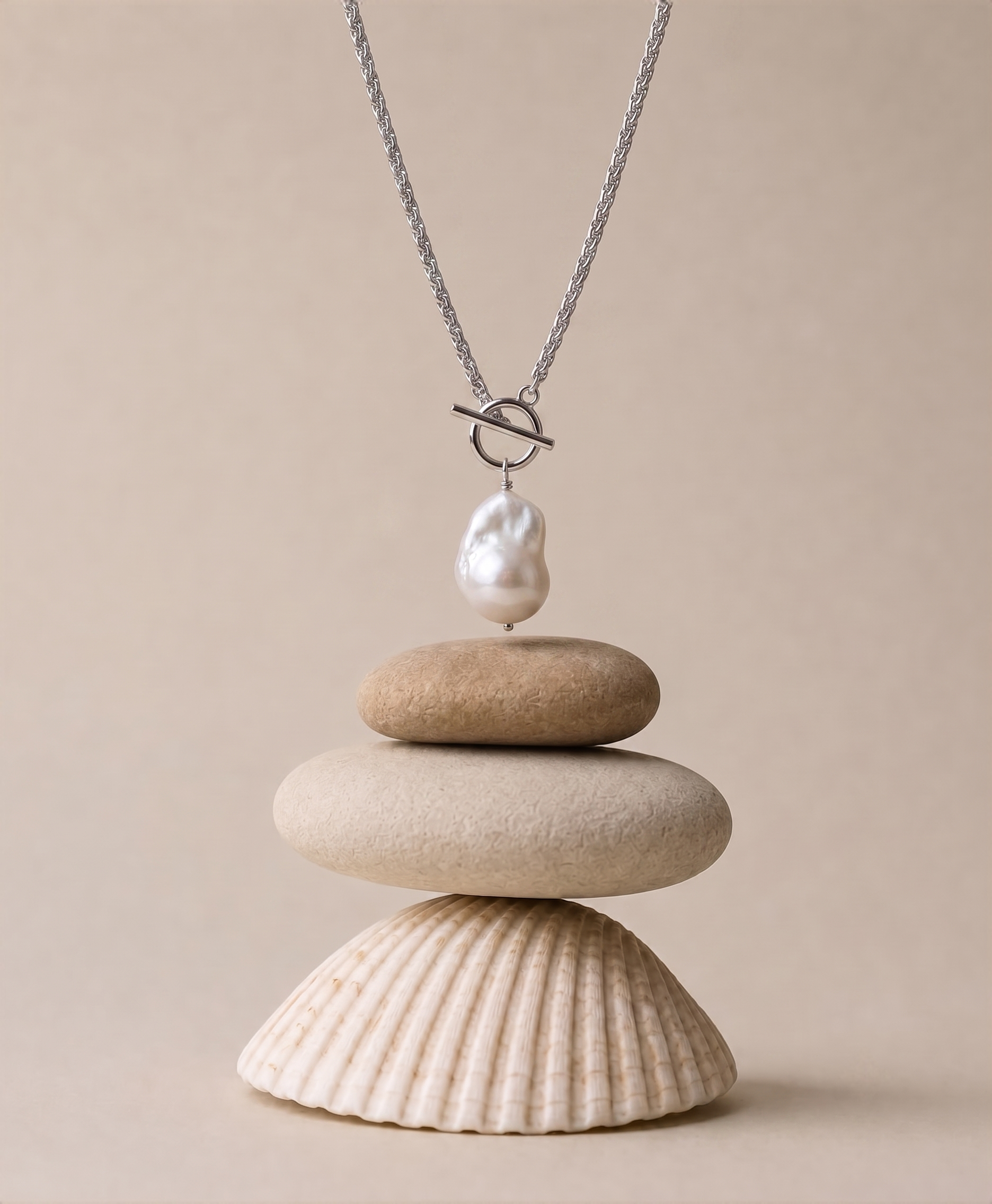 Silver Coast Chunky Chain Baroque Pearl Necklace gembea jewelry