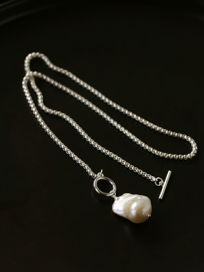 Silver Coast Chunky Chain Baroque Pearl Necklace gembea jewelry