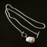 Silver Coast Chunky Chain Baroque Pearl Necklace gembea jewelry