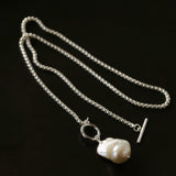 Silver Coast Chunky Chain Baroque Pearl Necklace gembea jewelry