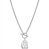 Silver Coast Chunky Chain Baroque Pearl Necklace gembea jewelry