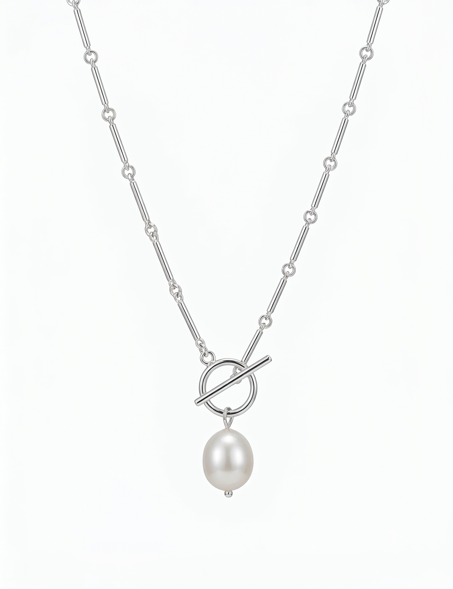 Silver Mist Freshwater Pearl Chain Necklace gembea jewelry
