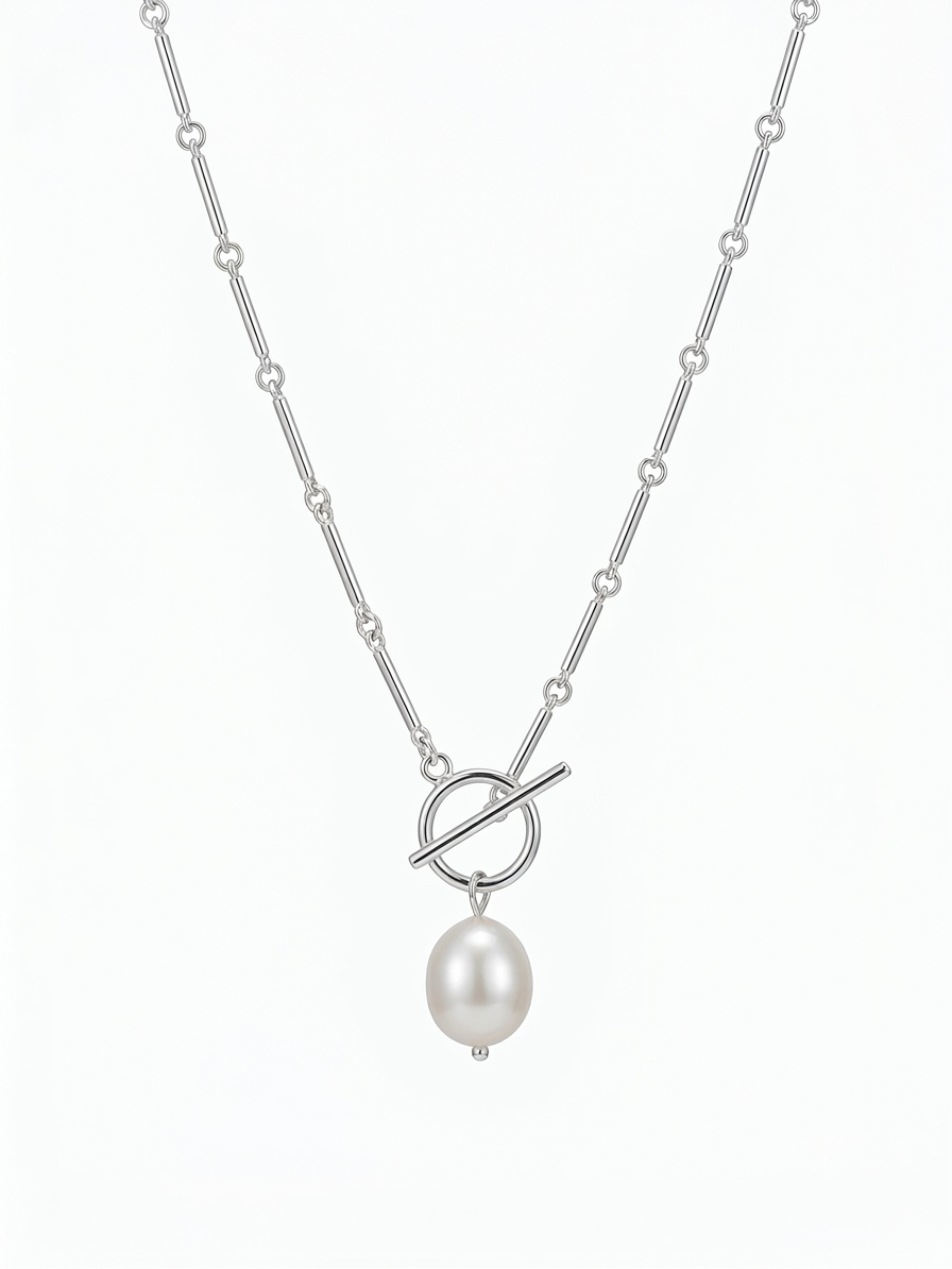 Silver Mist Freshwater Pearl Chain Necklace gembea jewelry