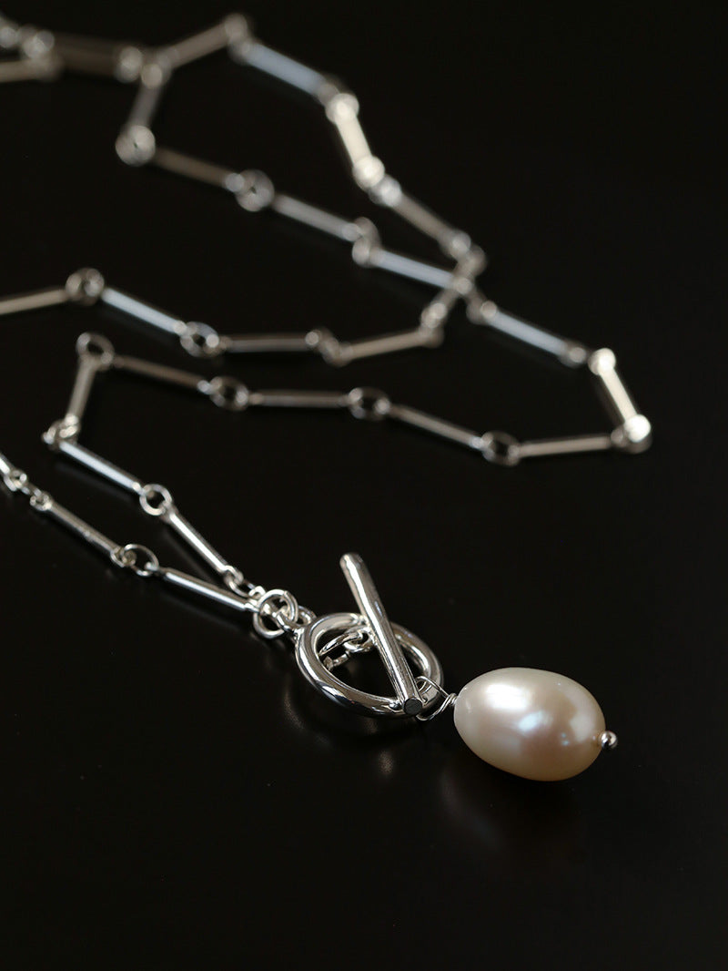 Silver Mist Freshwater Pearl Chain Necklace gembea jewelry